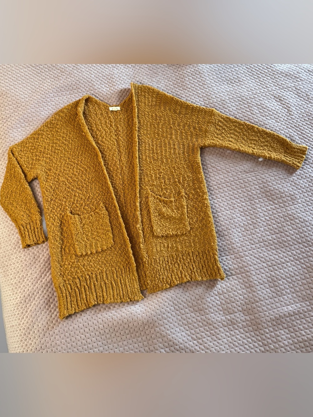 Debut Mustard Chunky Knit Open Front Cardigan Sweater L